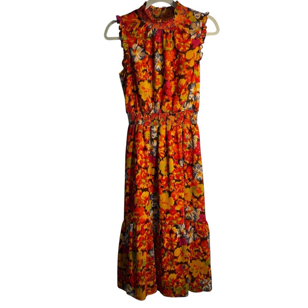 J.Crew Smocked Waist Sleeveless Midi Dress Sunset Floral Print XS NWT - Picture 9 of 9